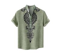 YongXinMY Camicia da uomo etnica tribale stampa 3D colletto alla coreana camicie a maniche corte moda vestibilità regolare maglietta top estate spiaggia vacanze top, Verde, L