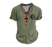 YongXinMY Camicia Henley da uomo in stile etnico con colletto alla coreana e bottoni, stile vintage, effetto invecchiato, per motociclisti, Verde, M