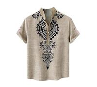 YongXinMY Camicia Uomo Etnica Tribale con Stampa 3D a Collo Alto a Maniche Corte Camicie alla Moda T-Shirt a Vestibilità Regolare Top Estivi da Spiaggia per le Vacanze, cachi, XL