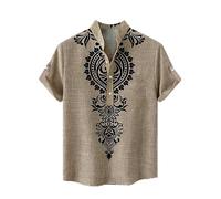 YongXinMY Camicia Uomo Etnica Tribale con Stampa 3D a Collo Alto, Maniche Corte, Camicia alla Moda a Vestibilità Regolare, T-Shirt Estiva per la Spiaggia e Vacanze, Marrone, S