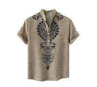 YongXinMY Camicia Uomo Etnica Tribale con Stampa 3D a Collo Alto, Maniche Corte, Camicia alla Moda a Vestibilità Regolare, T-Shirt Estiva per la Spiaggia e Vacanze, Marrone, XL