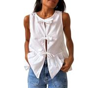 YongXinMY Canottiera da donna con fiocco sul davanti, Y2K, senza maniche, peplo con orlo increspato, vestibilità ampia, babydoll, camicie per uscire estivamente, camicetta top casual elegante tunica
