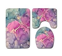 YongXinMY Set di 3 tappetini da bagno in marmo, tappeto da bagno in velluto colorato con motivo a pietra, copriwater a forma di U, tappetini assorbenti, ad asciugatura rapida, antiscivolo, decorazione