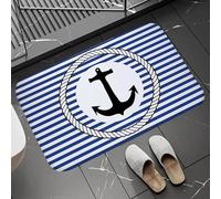 YongXinMY Tappeto da bagno con ancora nautica, in flanella a righe, colore blu navy e bianco, morbido, assorbente, ad asciugatura rapida, antiscivolo, per camera da letto, soggiorno, cucina, divano