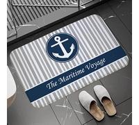 YongXinMY Tappeto da bagno con ancora nautica, in flanella a righe, colore blu navy e bianco, morbido, assorbente, ad asciugatura rapida, antiscivolo, per camera da letto, soggiorno, cucina, divano