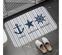 YongXinMY Tappeto da bagno con ancora nautica, in flanella a righe, colore blu navy e bianco, morbido, assorbente, ad asciugatura rapida, antiscivolo, per camera da letto, soggiorno, cucina, divano