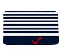 YongXinMY Tappeto da bagno con ancora nautica, in flanella a righe, colore blu navy e bianco, morbido, assorbente, ad asciugatura rapida, antiscivolo, per bagno, cucina, decorazione per la casa