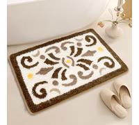 YongXinMY Tappeto da bagno vintage floreale, stile bohémien, morbido, assorbente, antiscivolo, lavabile, in soffice microfibra, per WC, doccia, ingresso, bagno e cucina (marrone, 50 x 80 cm)