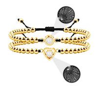 Yongxu Coppia di bracciali in acciaio inossidabile, 100 lingue I love you, lui e lei eterna coppia braccialetto, braccialetto placcato oro, regalo di vacanza per fidanzato e fidanzata gioielli, Medium