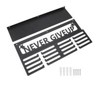 YONGZURA Award Hanger Display | Multipurpose Wall Mounted Metal Honors Rack with Trophy Shelf | Holds 64 + Awards for Runners/Gymnasts/Athletes | Never Give Up Inspirational Design (Black)