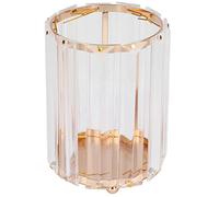 YONGZURA Glass Cosmetic Brush Holder | Transparent Organizer Box for Makeup Brushes/Pens/Desk Decor | 5 Inch Round Storage with Metal Frame, High Capacity Design (Gold)