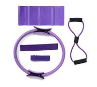 YONGZURA Pilates Ring Set 5 in 1 | Secure Grip & Strong Fiberglass | Latex Towel/Stretching Belt/Training Loop | Portable Yoga & Activity Kit | Purple