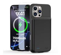 YONHUIZI Custodia per iPhone 16 Por(6,3"), 7000 mAh, ricaricabile, con pellicola protettiva, power bank, batteria aggiuntiva, per iPhone 16 Pro