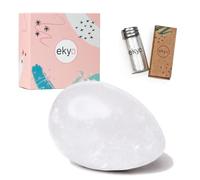 Yoni Uovo pietra di cristallo di rocca 4 x 3 cm (forata) con cavo non cerato, istruzioni, spazzola per la pulizia e meditazione - Allenamento del pavimento pelvico per donna - Yoni Egg