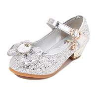 YONIER Principessa Scarpe Festive Scarpe col Tacco da Principessa per Bambina Buona qualità Partito Scarpe Principessa Scarpe Eleganti, Argento, 32 EU