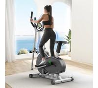 Yonisee 2 in 1 Ellittiche Da Casa, Macchina Per Esercizi Ellittica Con Cuscino Ergonomico, Resistenza Regolabile, Monitor LCD, Sensore di Frequenza Cardiaca, Stepper Ellittico Aerobico (Argento)