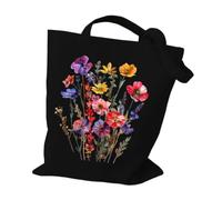 YONMLEDO Borsa Tote In Tela Stampata Wildflowers Pattern Retro Graphics Canvas Tote Bag Reusable Shopper Bag For Women Purses And Handbags