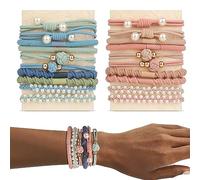 YONOY 20 braccialetti per capelli con perle, da donna, 5 stili bohémien, per coda di cavallo, elastici per capelli senza danni per capelli spessi/code di cavallo