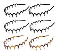 YONOY 6 cerchietti per capelli a zig zag, con denti di squalo, pettine a zigzag, in plastica, a forma di U, con denti ondulati, accessorio per donne e ragazze (nero lucido, nero spazzolato, ambra)