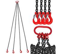 Yontwe Catena di sollevamento 2T, 2 m, 4 catene, sollevatore a catena per carrelli elevatori, catena con ganci di colore rosso, per camion, potenzialmente grandi camper in acciaio al manganese G80 con