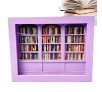 Yonuaret Libreria ansia, libreria contro le paure, scuotete la vostra paura, libreria in miniatura in legno, libreria con libro colorato, artigianato per gli amanti dei libri