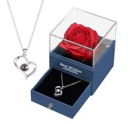 Yonuaret Rosa eterna con collana con scritta in lingua tedesca Dich Ich liebe , incisione in 100 lingue, regalo per donne, mamma, nonna, rose, fiori per San Valentino, anniversario