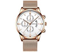 YONY 2022 Orologi da Uomo Fashion Business Calendar Orologi da Uomo Luxury Blue Steel Mesh Belt Analogico Quartz Watch-Rose Gold White