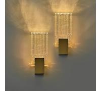 YOOCHUENG Applique da Parete Interno Cristallo Oro,Moderno e Semplice,Lampada da Parete LED,3 Luci (Calda/Bianca/Neutra) per Soggiorno,Camera da Letto,Corridoio,Scale [2 Confezione-L]