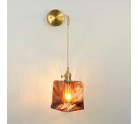 YOOCHUENG Applique da Parete Vintage con Interruttore per Camera da Letto | Vetro Ambra,E27(Lampadina Non Inclusa),Cablata Fissa con Foratura,Applique da Muro Pendente per Comodino Soggiorno Corridoio
