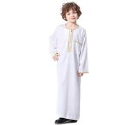 YOOCHUENG Bambini Abaya Caftano,Lunghe Abiti Kaftan,Hijab Abayas,Marocchini Islam Lungo,Arabo Thobe Kurta Dishdasha Eid Vestiti per Ragazzi,Bianco,140(adatto per 9-10 Anni)