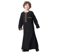 YOOCHUENG Bambini Abaya Caftano,Lunghe Abiti Kaftan,Hijab Abayas,Marocchini Islam Lungo,Arabo Thobe Kurta Dishdasha Eid Vestiti per Ragazzi,Nero,130(adatto per 7-8 Anni)