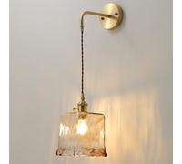 YOOCHUENG Lampada da Parete in Vetro Ambra,Applique da Parete Pendente E27,Luci da Parete Vintage,Luce Dorata con Interruttore per Camera da Letto Soggiorno Comodino (Stile C)
