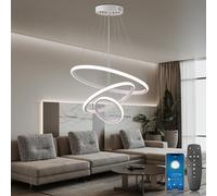 YOODI Lampadario a Sospensione per Tavolo 45W, 3 Anelli LED Lampada a Sospensione con Telecomando, Dimmerabile 3000K-6000K, Lampadario a Soffitto per Soggiorno, Camera da Letto, Hotel, Bianco