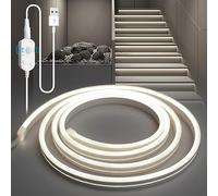 YOODI Striscia LED con Sensore di Movimento, 5M Luce Bianca Fredda Striscia LED con Timer, PVC Flessibile Tagliabile Luci al Neon a Dimmerabile Continua per Scale, Armadio, Cucina, Presa USB