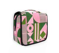 Yoogain Arte Moderna Forme Astratte Rosa Verde borse da toilette per le donne in viaggio con gancio appeso Borse della medicina della chiusura lampo Verticale Free-Standing