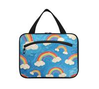 Yoogain Arte Pittura A Olio Blu Arcobaleno appeso grande trucco borsa con gancio, designer borse mediche impermeabili per i viaggiatori bagno bolsas para maquillaje de mujer L, Arcobaleno blu della
