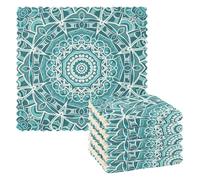 Yoogain Asciugamani morbidi e strofinacci da cucina con motivo mandala blu e verde, asciugamani per la pulizia della nuova casa, 6 confezioni da 28 x 28 cm