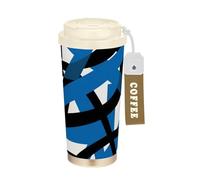 Yoogain Astratto Art Lines Nero Blu Caffè Bicchieri Da Viaggio Per Le Donne Con Coperchio Tazza Da Caffè Tazza Termica In Acciaio Inox Per Bevande Calde Fredde 17 Oz A Prova di Sversamento