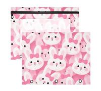 Yoogain astucci con cerniere lisce 3 fori per lettere A4 carta 2 Pack studenti casa cartone animato carino coniglio rosa