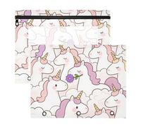 Yoogain Astuccio per matite a 3 fori con 3 anelli per lettere A4, confezione da 2 pezzi, per insegnanti arini, unicorni, bianco