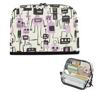 Yoogain Astuccio per matite di grande capacità, borsa per cosmetici, grande capacità, per cancelleria, penne, per studenti universitari, università, design Jon Klassen, stile robot, viola