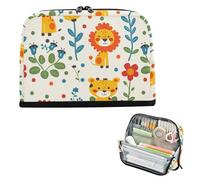 Yoogain Astuccio per matite di grande capacità, con scomparto per cancelleria, per adolescenti, scuola, cartoni animati, animali, calendula, leone, tigri