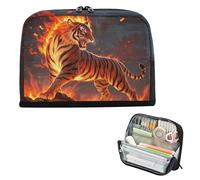 Yoogain Astuccio per matite di grande capacità, organizer per penne, con slot per cancelleria, per adolescenti, tigri elementari, fiamma