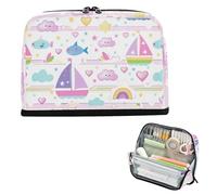 Yoogain Astuccio per matite, grande capacità, per cosmetici, astuccio semplice, per ragazze adolescenti, scuola media, barca a vela, isola cartone animato