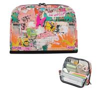 Yoogain Astuccio per matite organizer di grande capacità borse per il trucco con cerniera organizzatore di cancelleria per studenti forniture per la scuola superiore farfalla parole d'arte colorate