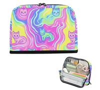 Yoogain Astuccio portapenne grande capacità borsa per trucchi espandibile moneta per studenti universitari scuola arte viola misterioso onde gatto