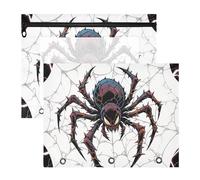 Yoogain Astuccio trasparente con finestra per raccoglitori a 3 anelli, confezione da 2 articoli artistici per studenti, con ragnatela, stella, nero e bianco