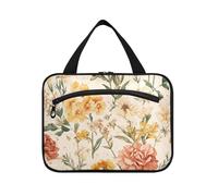 Yoogain Autunno Fiori Garofano Oro Rosa Appeso Make up Bag Organizzatore con gancio, designer chic grande capacità borsa trucco per viaggio essenziale lavoro maletín para maquillaje L, Autunno Fiori