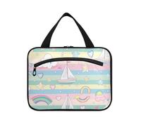 Yoogain Barca a vela Island Cartoon appeso kit da viaggio per le donne con gancio, designer borsa pieghevole per trucco per le donne che viaggiano lavoro estuches para maquillaje L, barca a vela