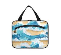 Yoogain Beach Waves Blu appeso borsa da toilette uomo con gancio, designer borsa portatile per articoli da toeletta per accessori da viaggio bagno organizador de maquillaje para L, onde spiaggia blu